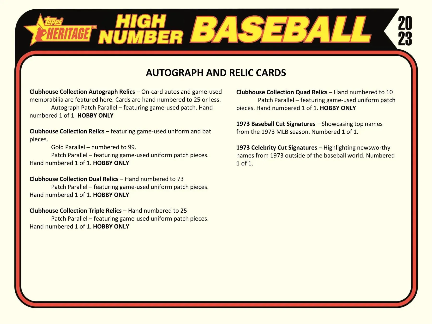 2023 Topps Heritage High Number Baseball Hobby Box 24 Packs per Box, 9 Cards per Pack