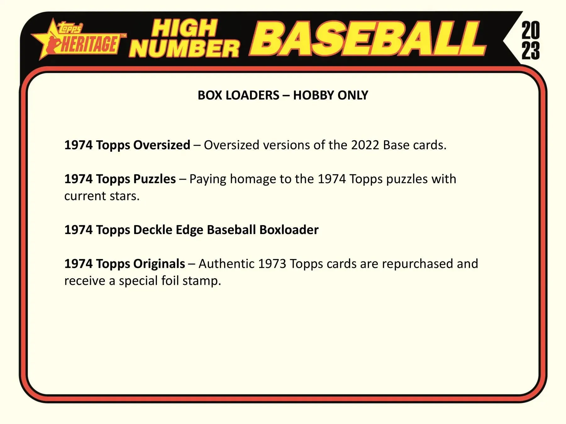 2023 Topps Heritage High Number Baseball Hobby Box 24 Packs per Box, 9 Cards per Pack