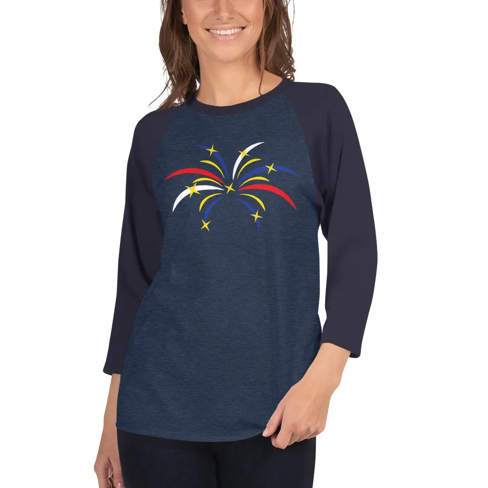 4th of July Fireworks 3/4 Sleeve Raglan/Baseball Tee