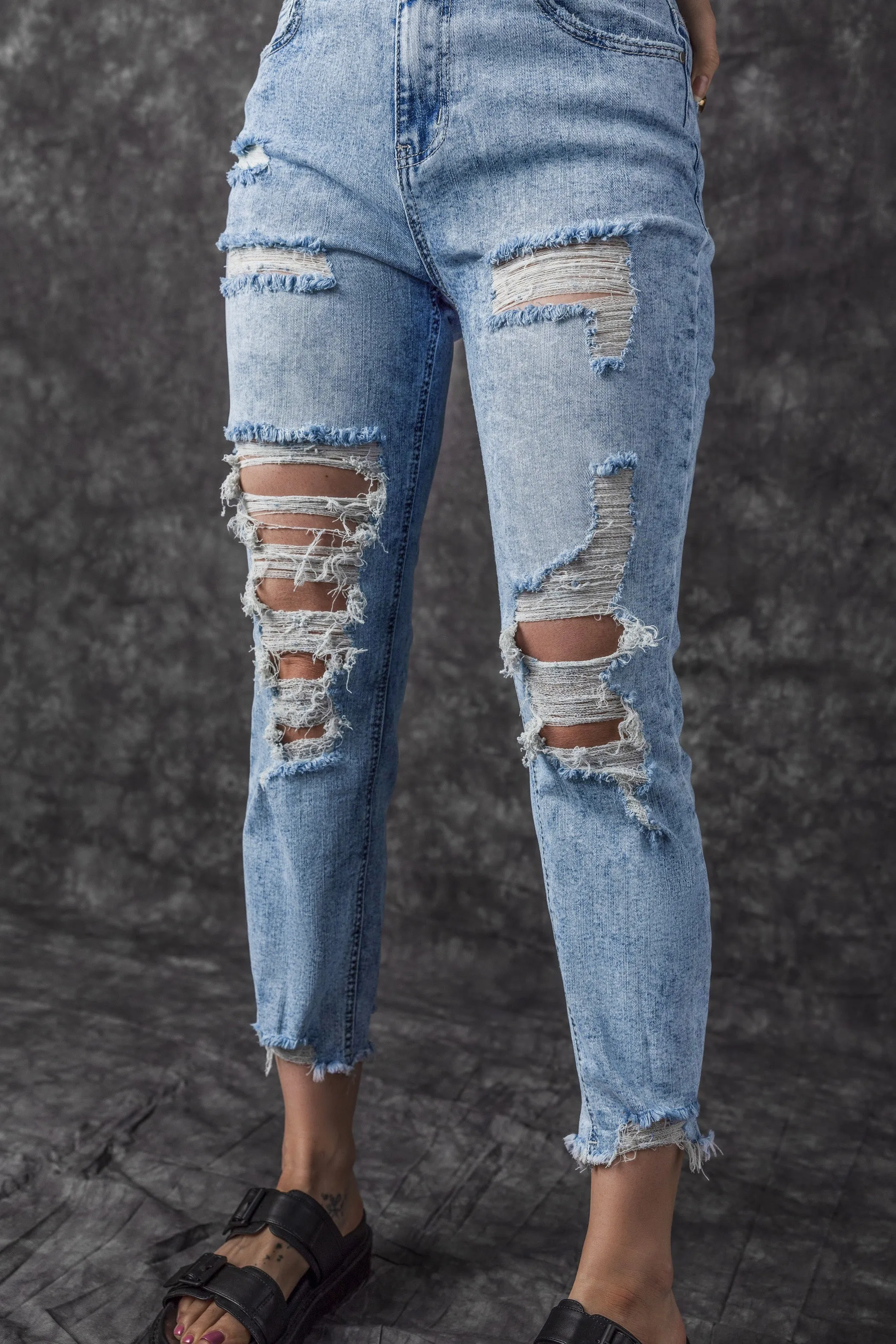 Acid Wash Distressed Slim Fit Jeans