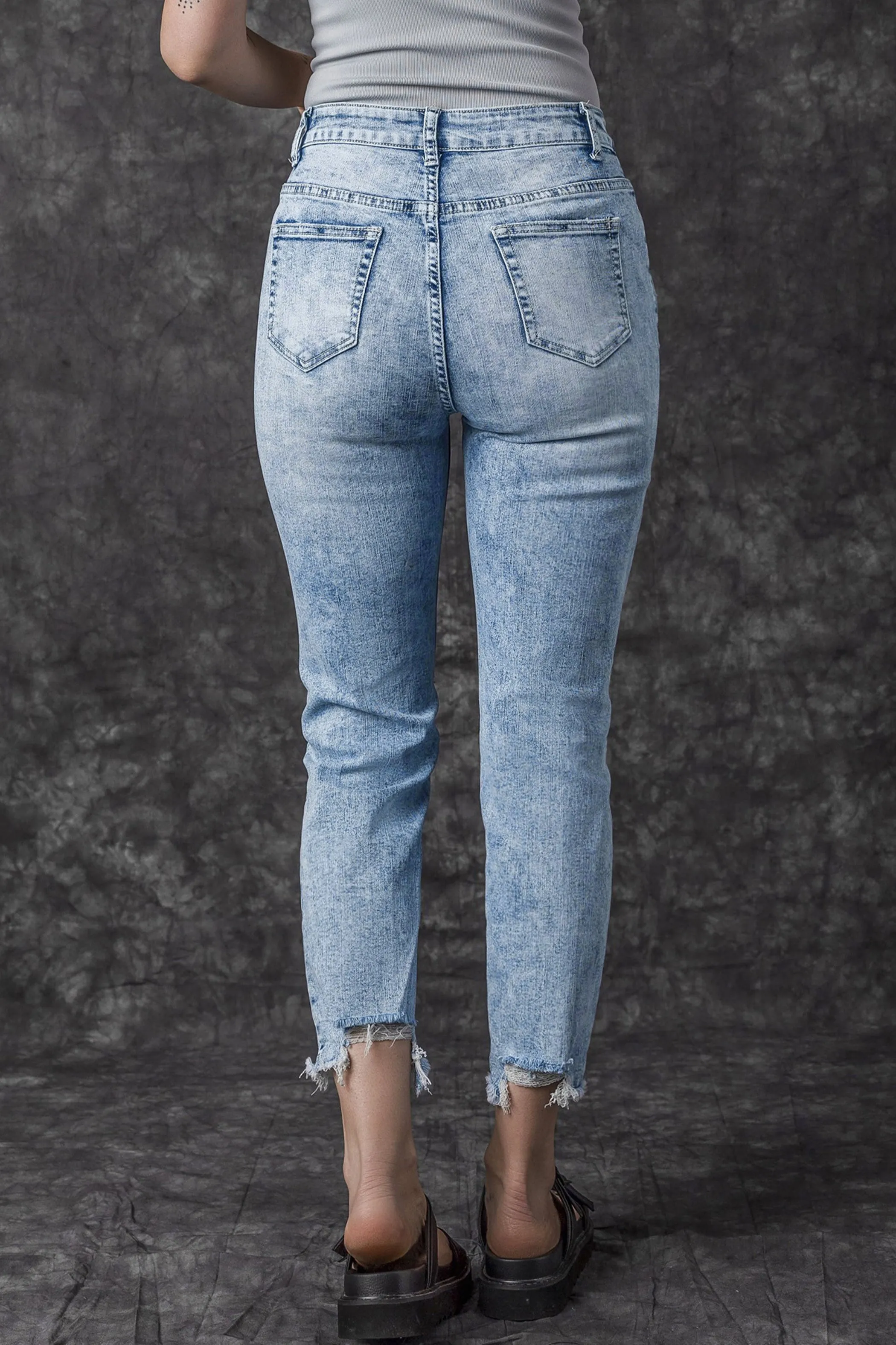 Acid Wash Distressed Slim Fit Jeans