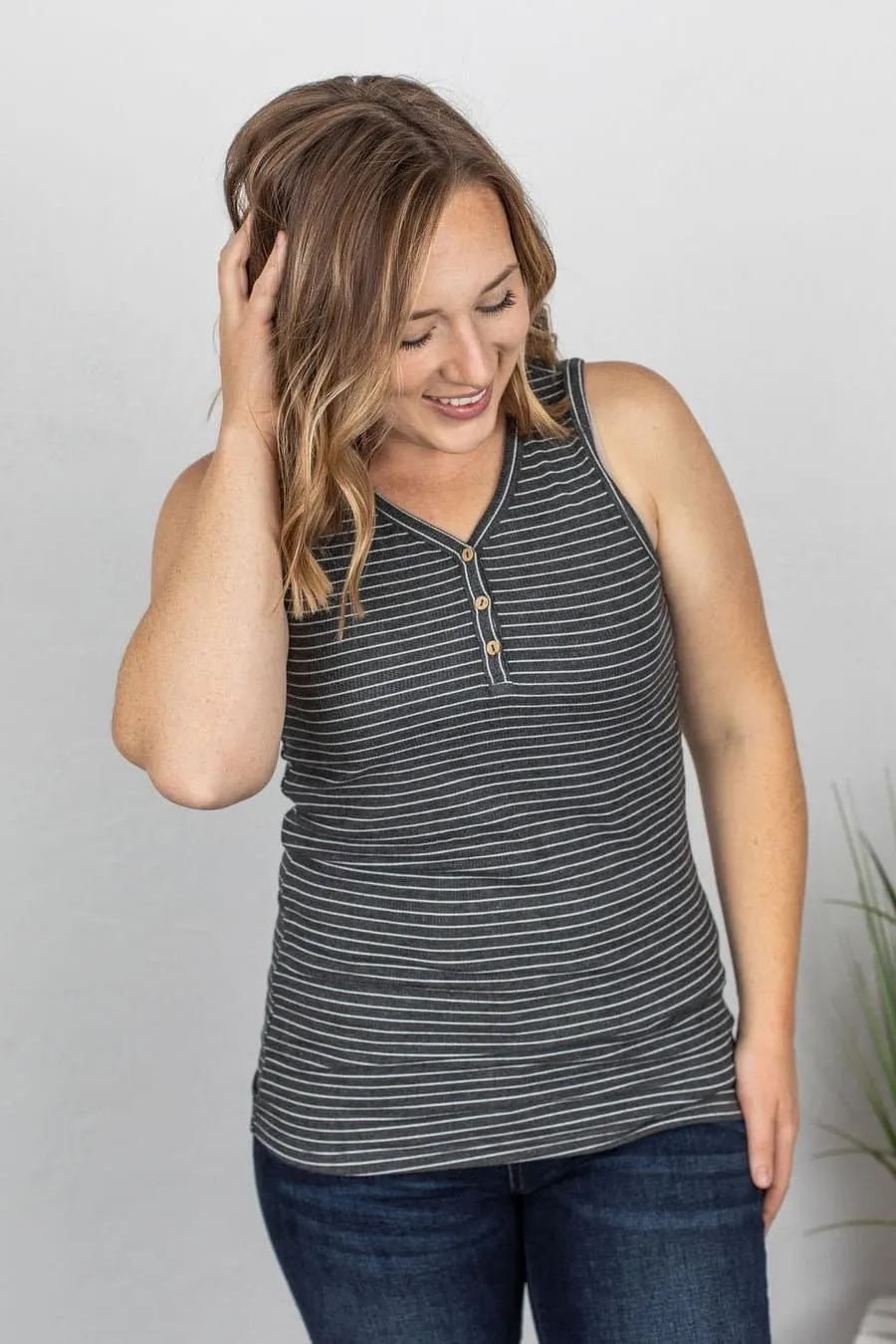 Addison Henley Black White Stripe Tank Top