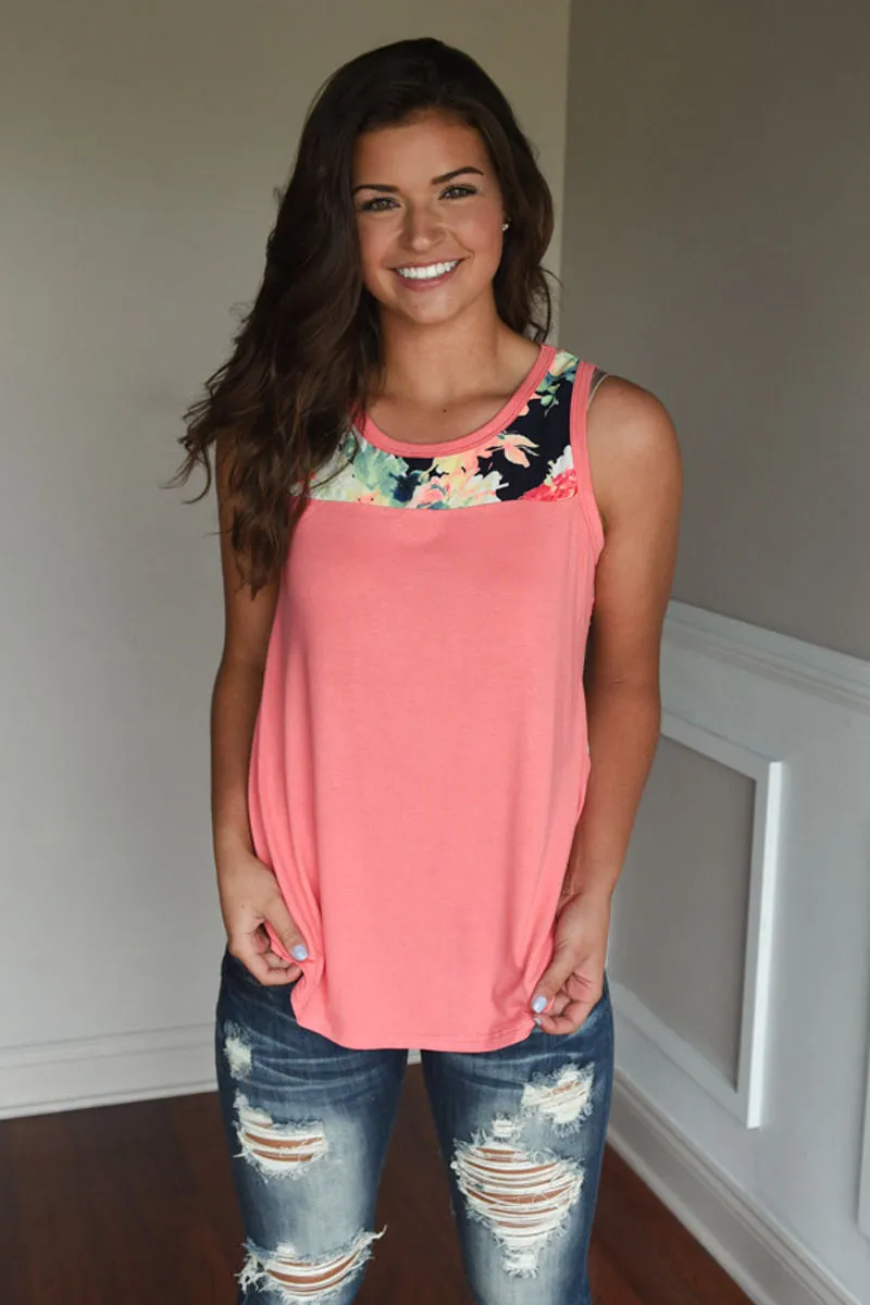 Adorable Floral Tank  - Coral