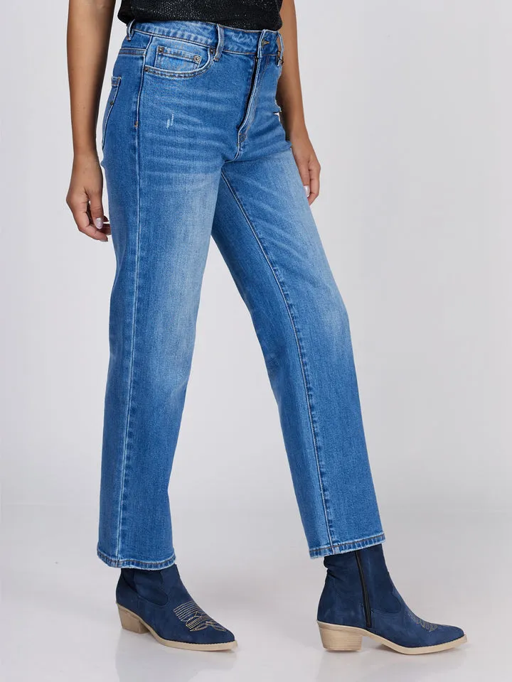 Adriana Mid Rise Straight Cut Jean