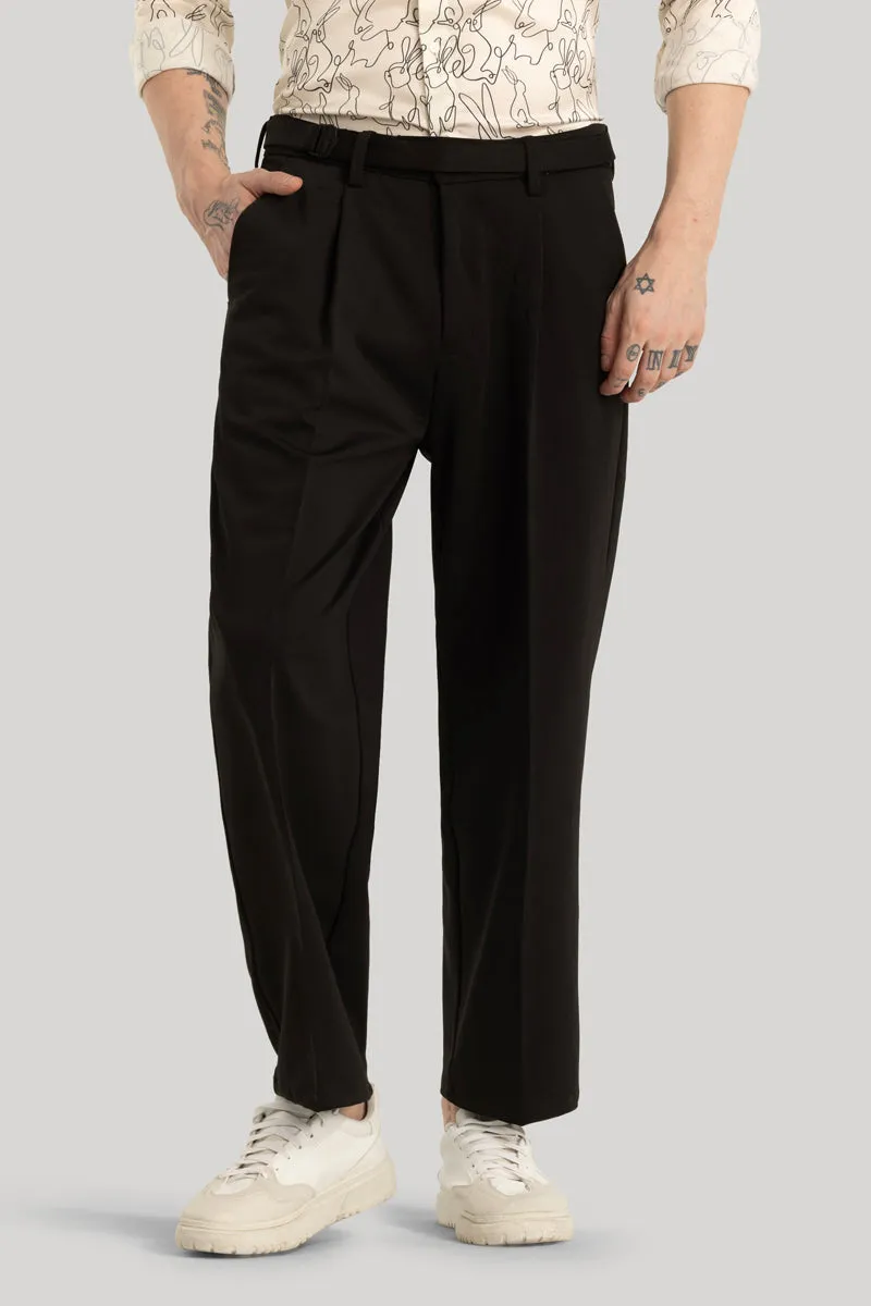 Alessio Black Plain Relaxed Fit Korean Trousers