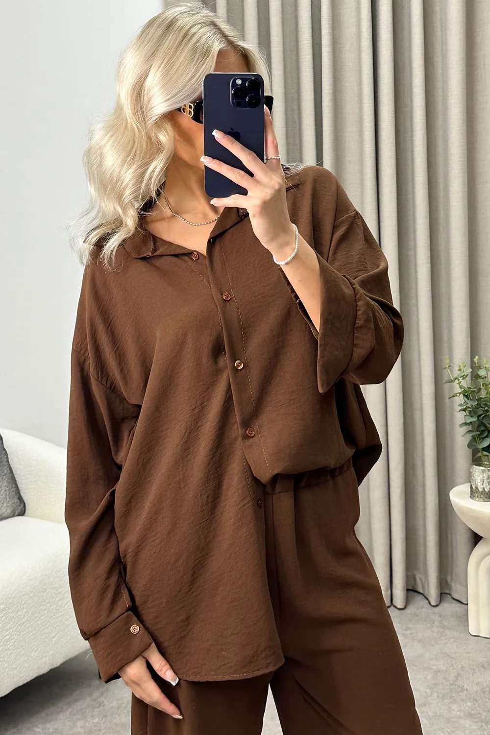 Ariana Brown Oversized Shirt and Trousers Co-Ord Set