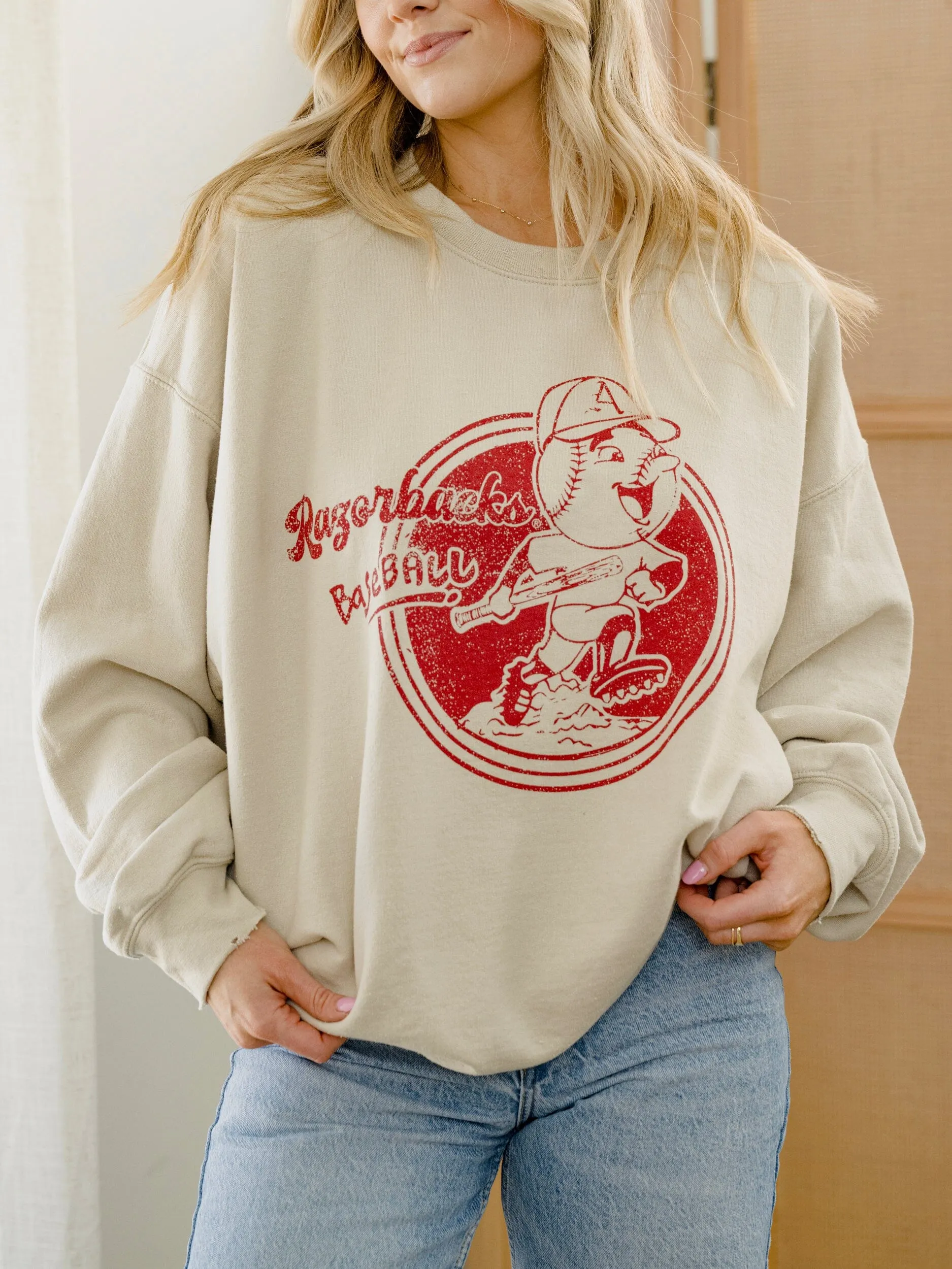 Arkansas Razorbacks Baseball Run Sand Thrifted Sweatshirt