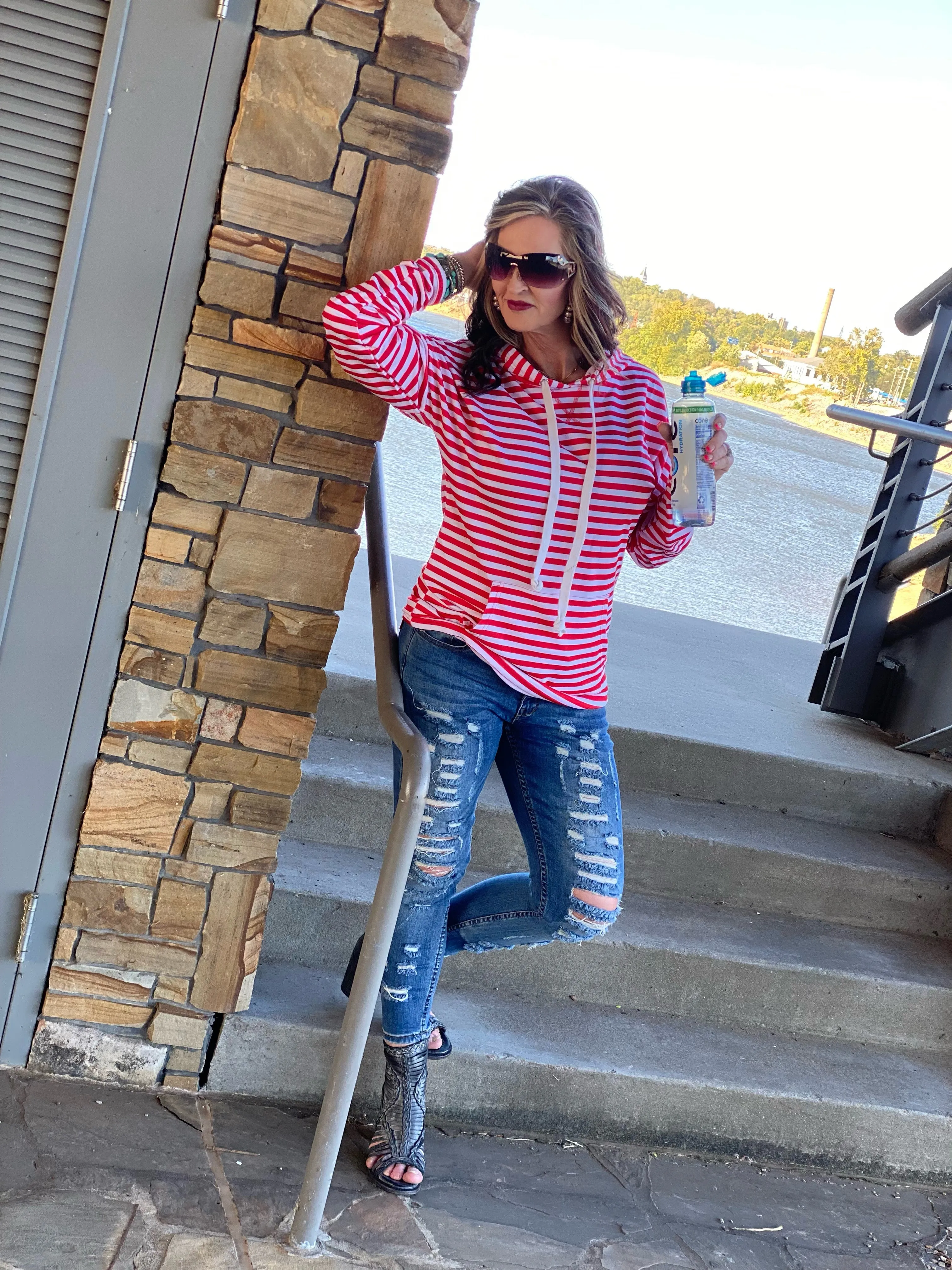 Ashley Red And White Stripe Hoodie