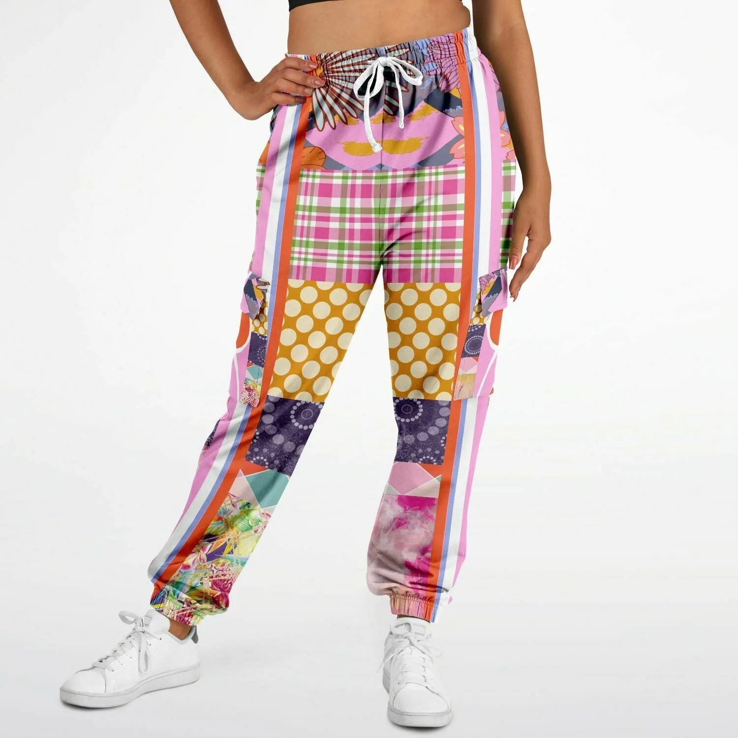 Bahama Mama Pink Patchwork Unisex Eco-Poly Cargo Joggers