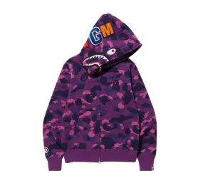 Sure, here is an optimized title for the e-commerce product you mentioned: Purple Bape Color Camo Shark Full Zip Hoodie - 001ZPJ201003MPUR