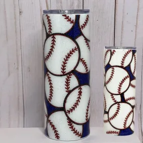 Baseball glitter burst tumbler