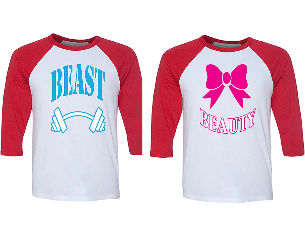 Beast Beauty Couple Baseball T Shirts, Matching Couple Baseball Shirts.