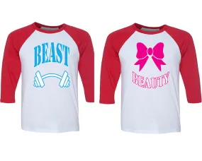 Beast Beauty Couple Baseball T Shirts, Matching Couple Baseball Shirts.