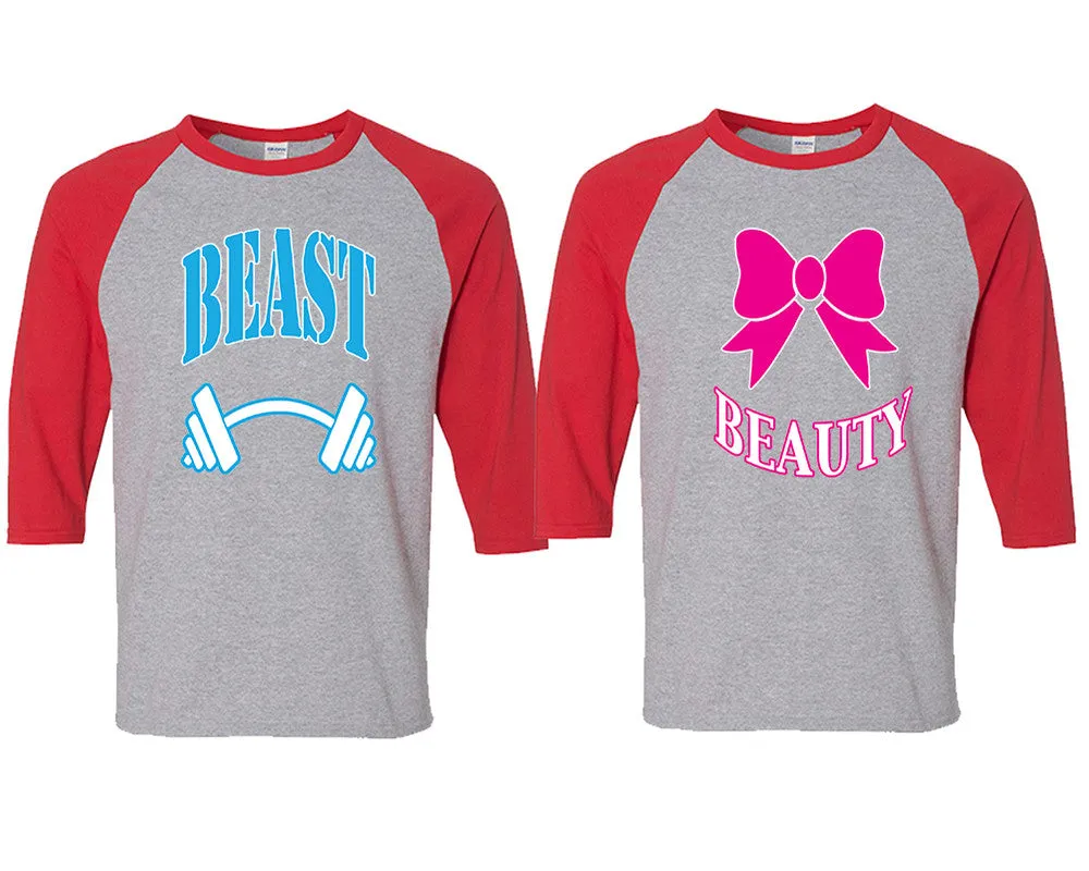 Beast Beauty Couple Baseball T Shirts, Matching Couple Baseball Shirts.