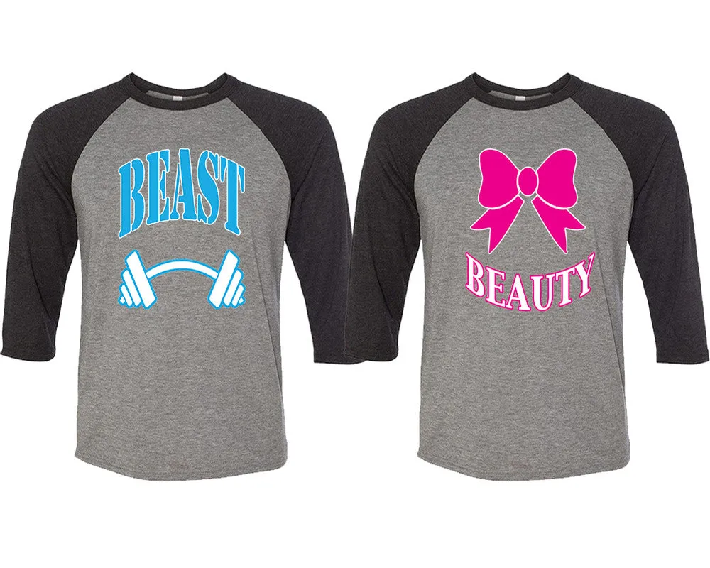 Beast Beauty Couple Baseball T Shirts, Matching Couple Baseball Shirts.