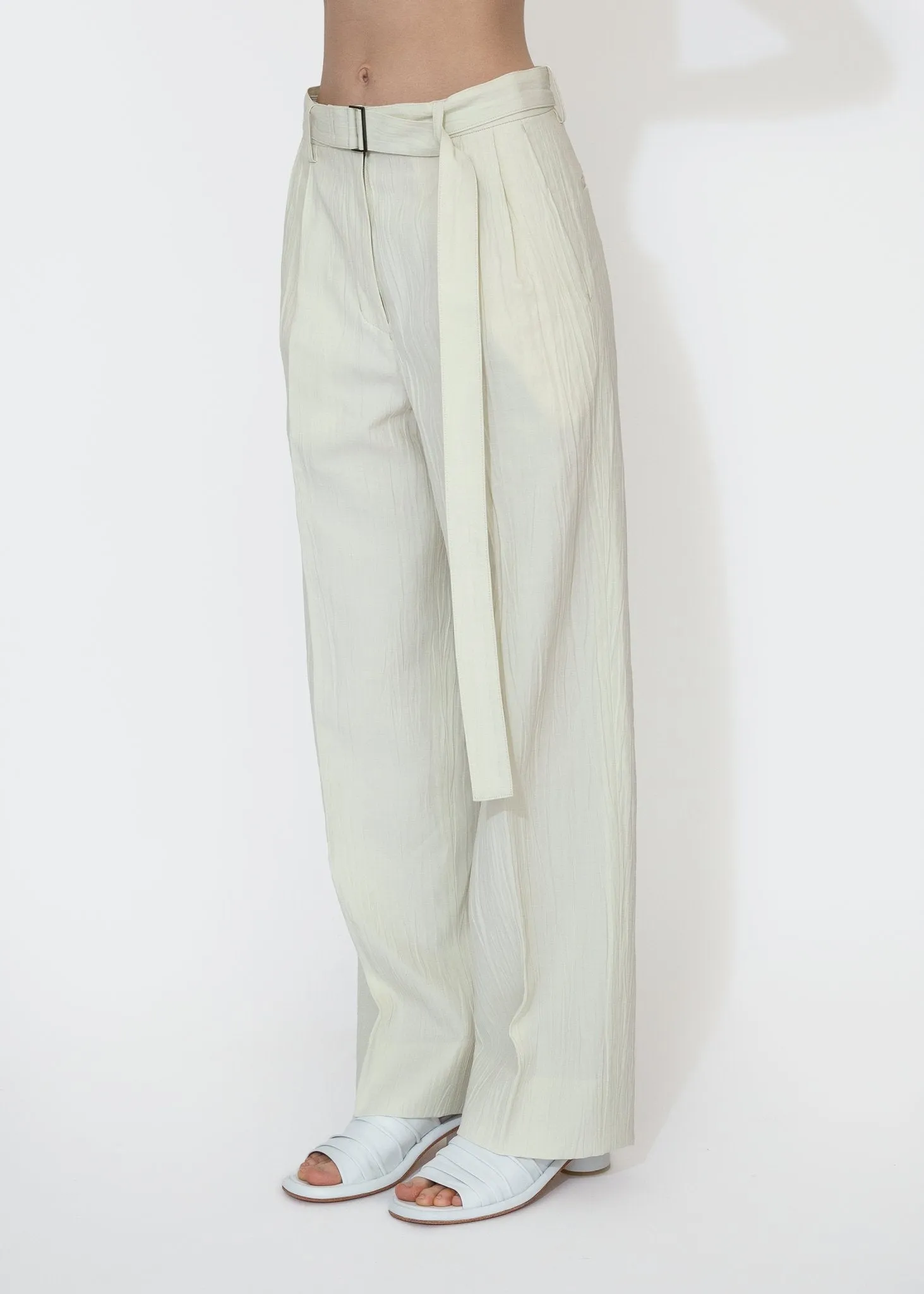 Belted Tucked Trousers in Ivory