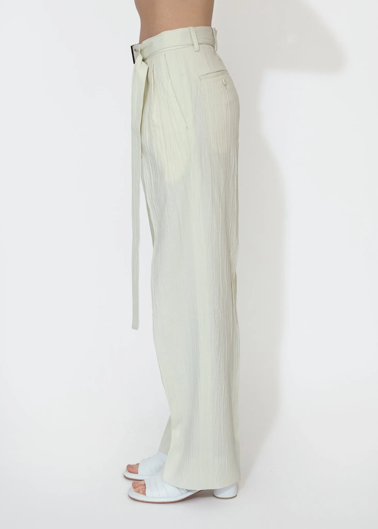 Belted Tucked Trousers in Ivory