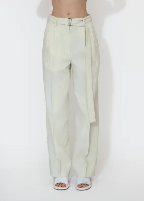 Belted Tucked Trousers in Ivory