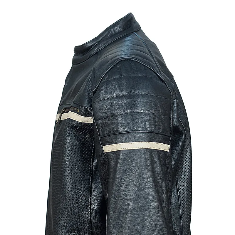 Black Cafe Racer Premium Leather Armored Motorcycle Jacket