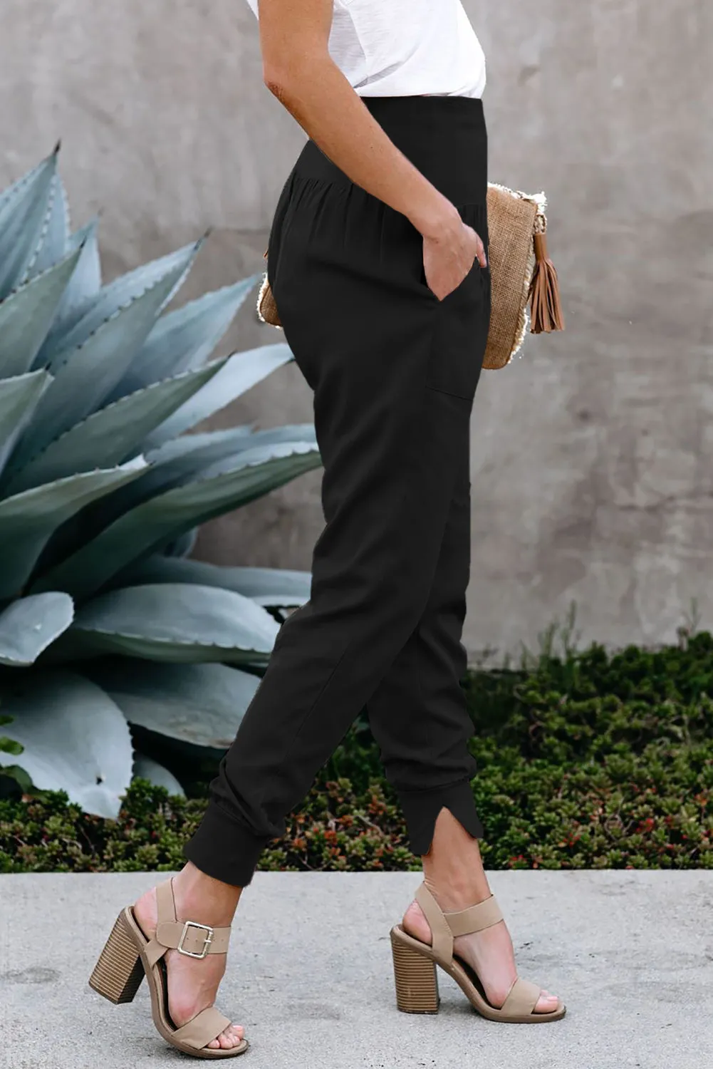 Black High Waist Pocket Trousers Pants