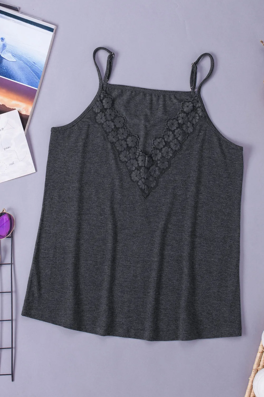 Black Lace Splicing Camisole Top