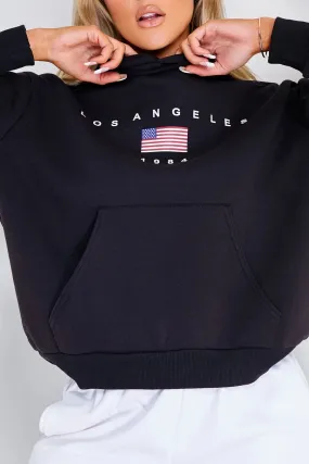 Black Los Angeles Slogan Oversized Hoodie