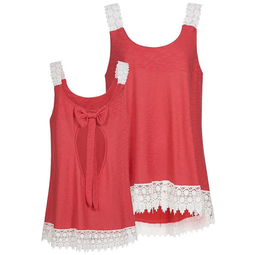 Bows and Embroidered Lace Hem Tank