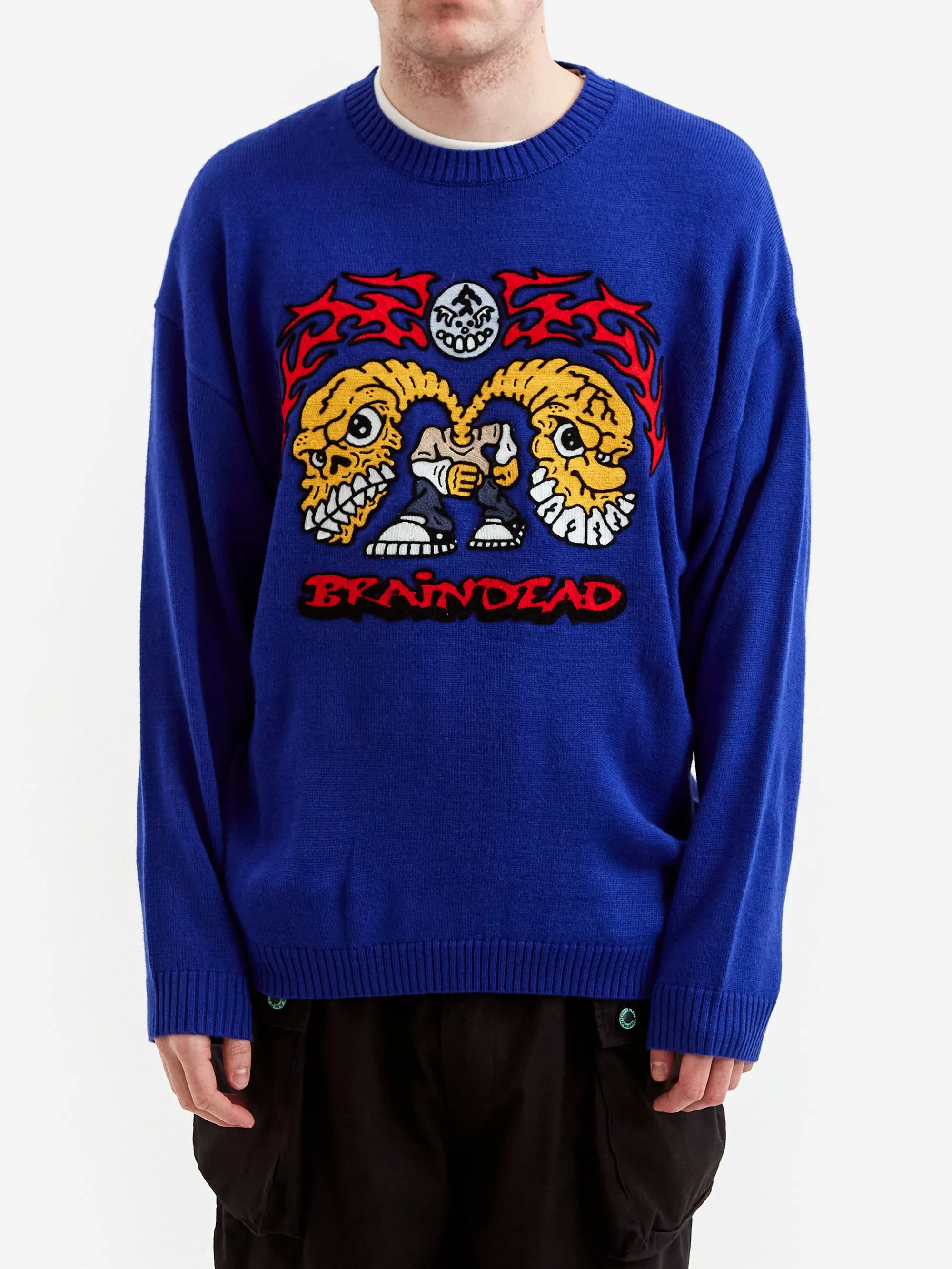 Brain Dead Vilesore Faces Sweater - Navy