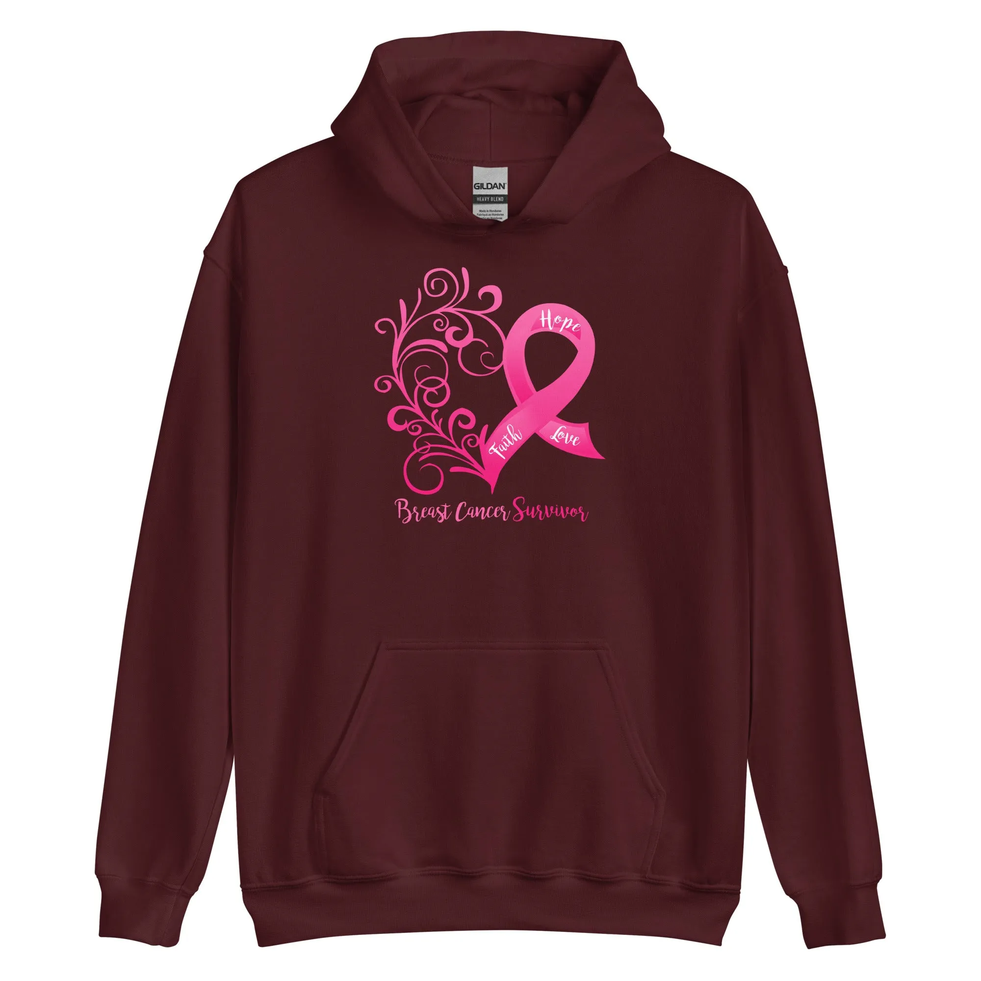 Breast Cancer "Survivor" Heart Hoodie (Several Colors Available)