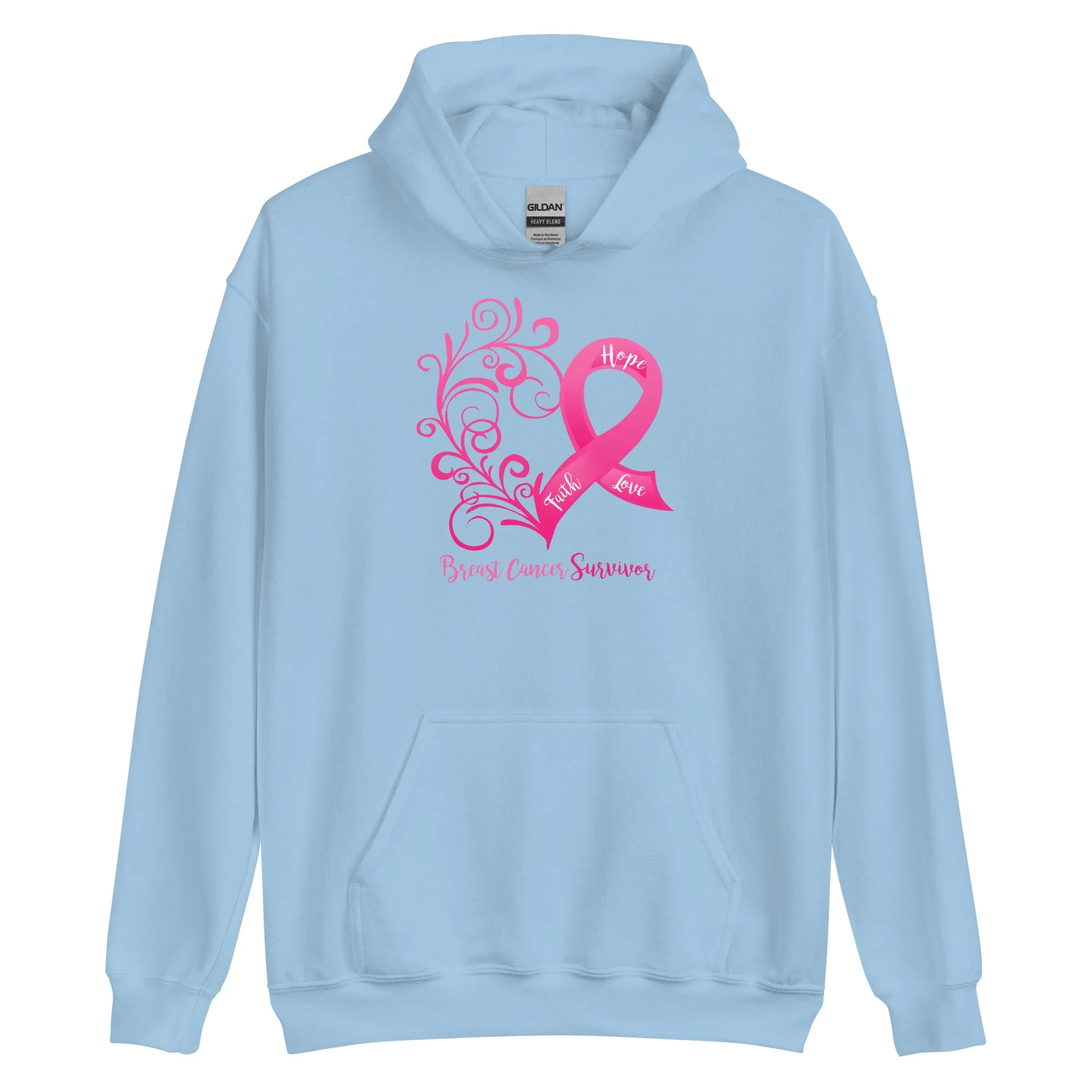 Breast Cancer "Survivor" Heart Hoodie (Several Colors Available)