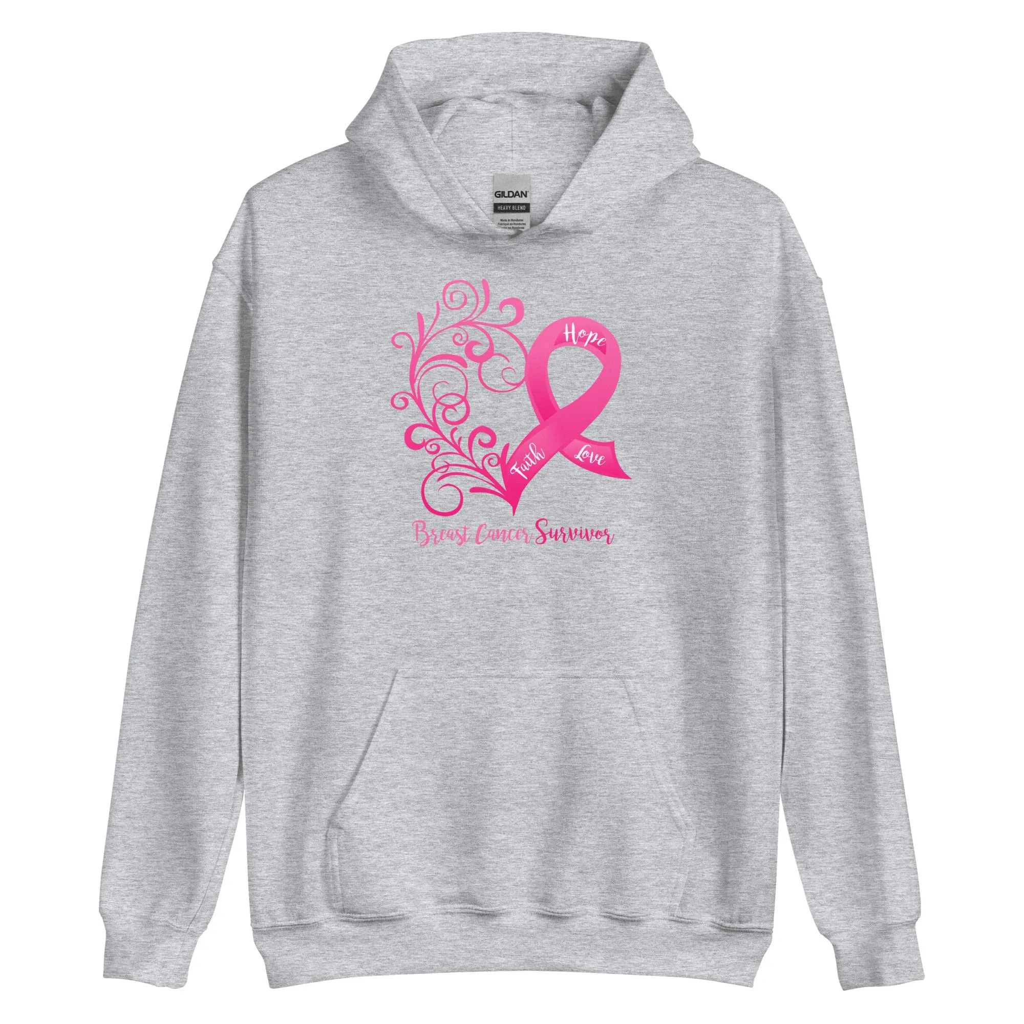 Breast Cancer "Survivor" Heart Hoodie (Several Colors Available)