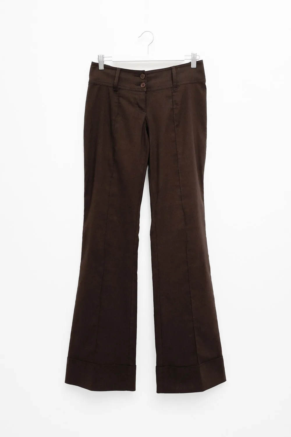 BROWN FLARED LOW WAIST PLEATED VINTAGE PANTS