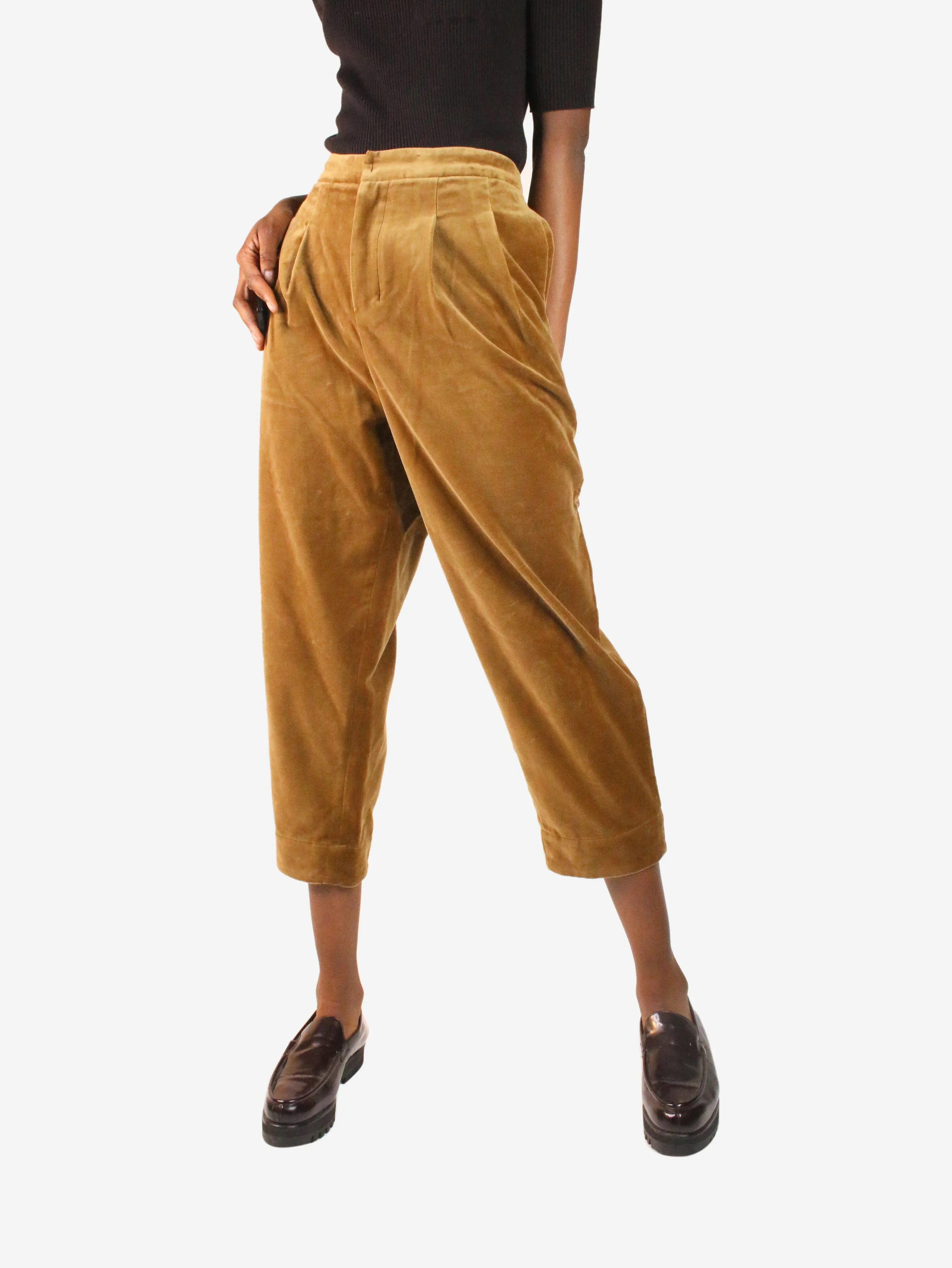 Brown velvet straight-leg trousers - size FR 36