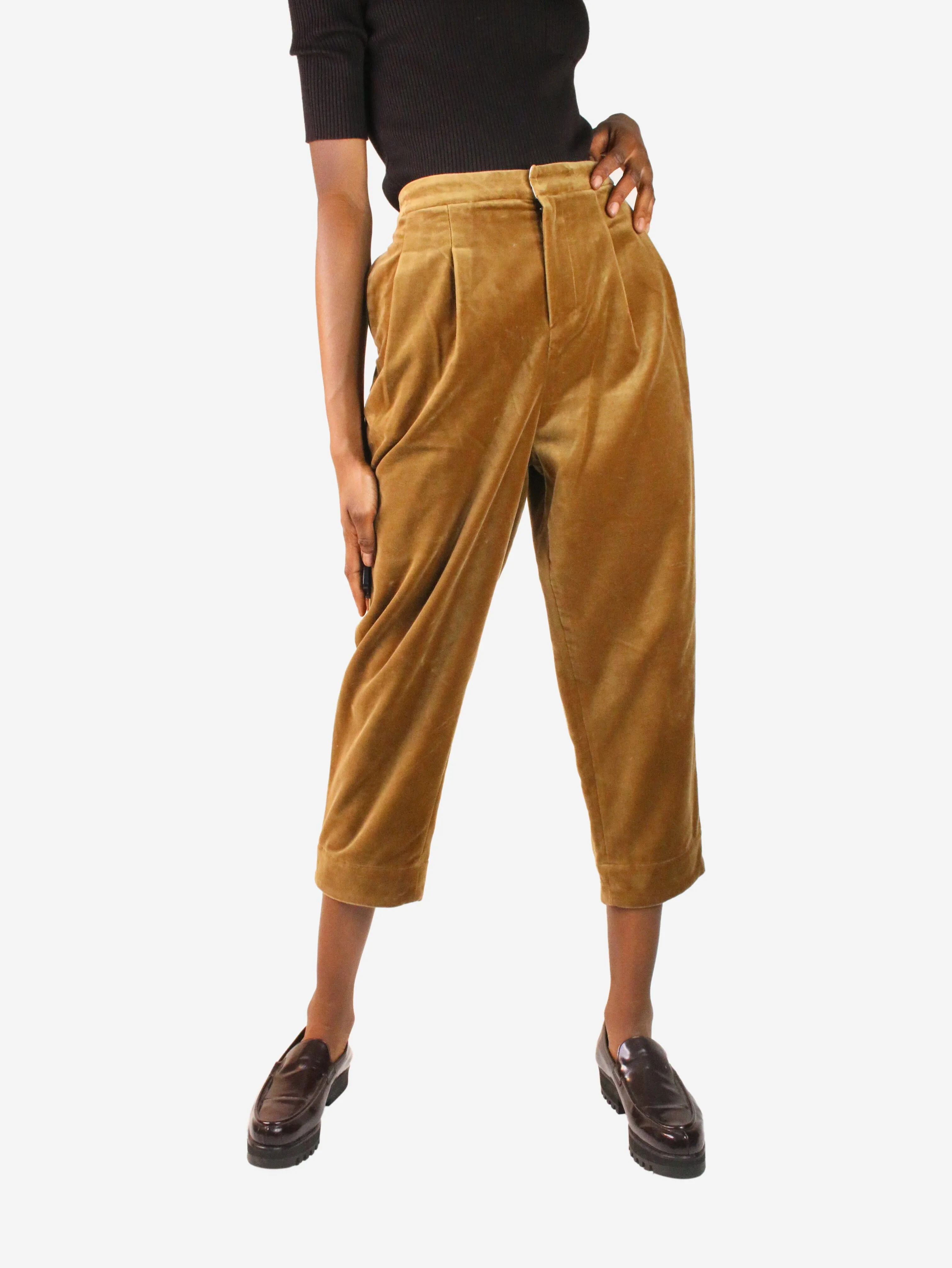 Brown velvet straight-leg trousers - size FR 36