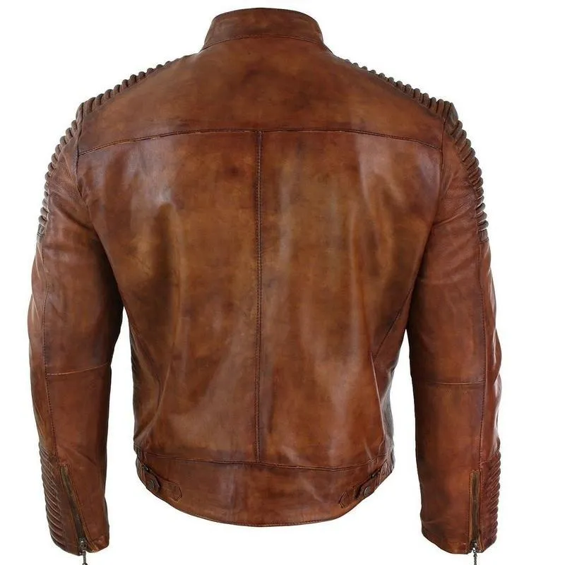 Cafe racer distressed jacket with piping