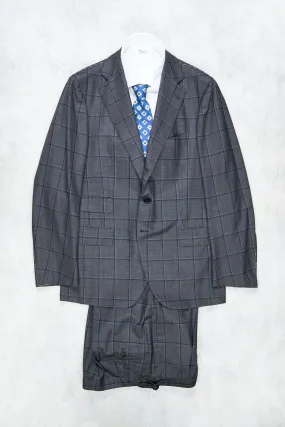 Cesare Attolini Grey with Navy Windowpane Wool/Cashmere Suit