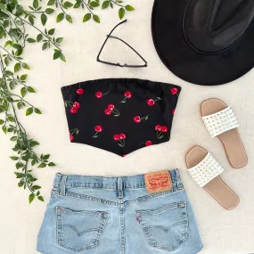 Cherry Crop Tube Top - Black