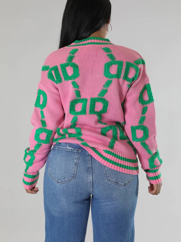 Contrast Letter Knit Cardigan