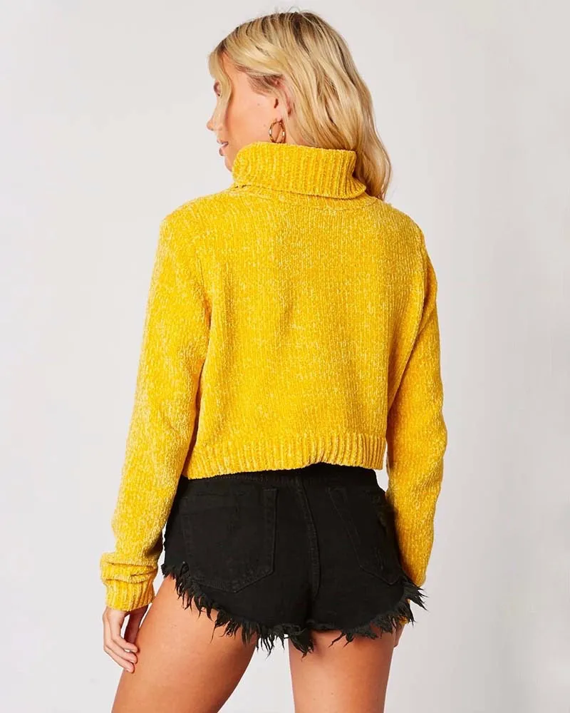 Cotton Candy LA - Turtleneck Ribbed Knit Cropped Sweater - More Colors