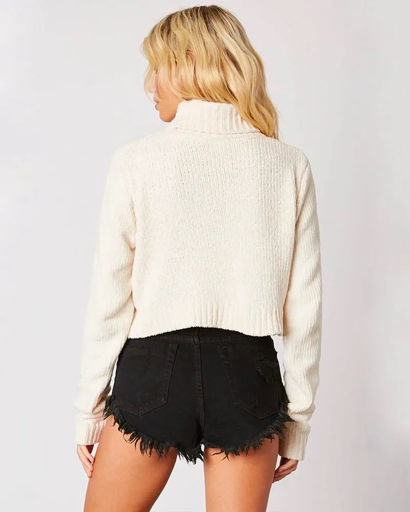 Cotton Candy LA - Turtleneck Ribbed Knit Cropped Sweater - More Colors