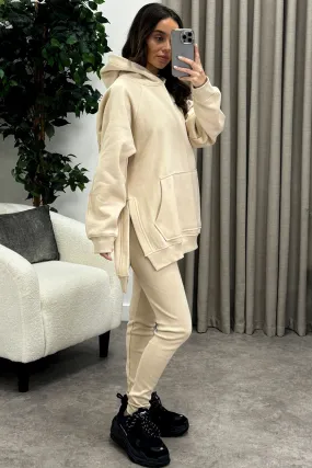 Darcie Beige Oversized Hoodie and Ribbed Leggings Loungewear Set