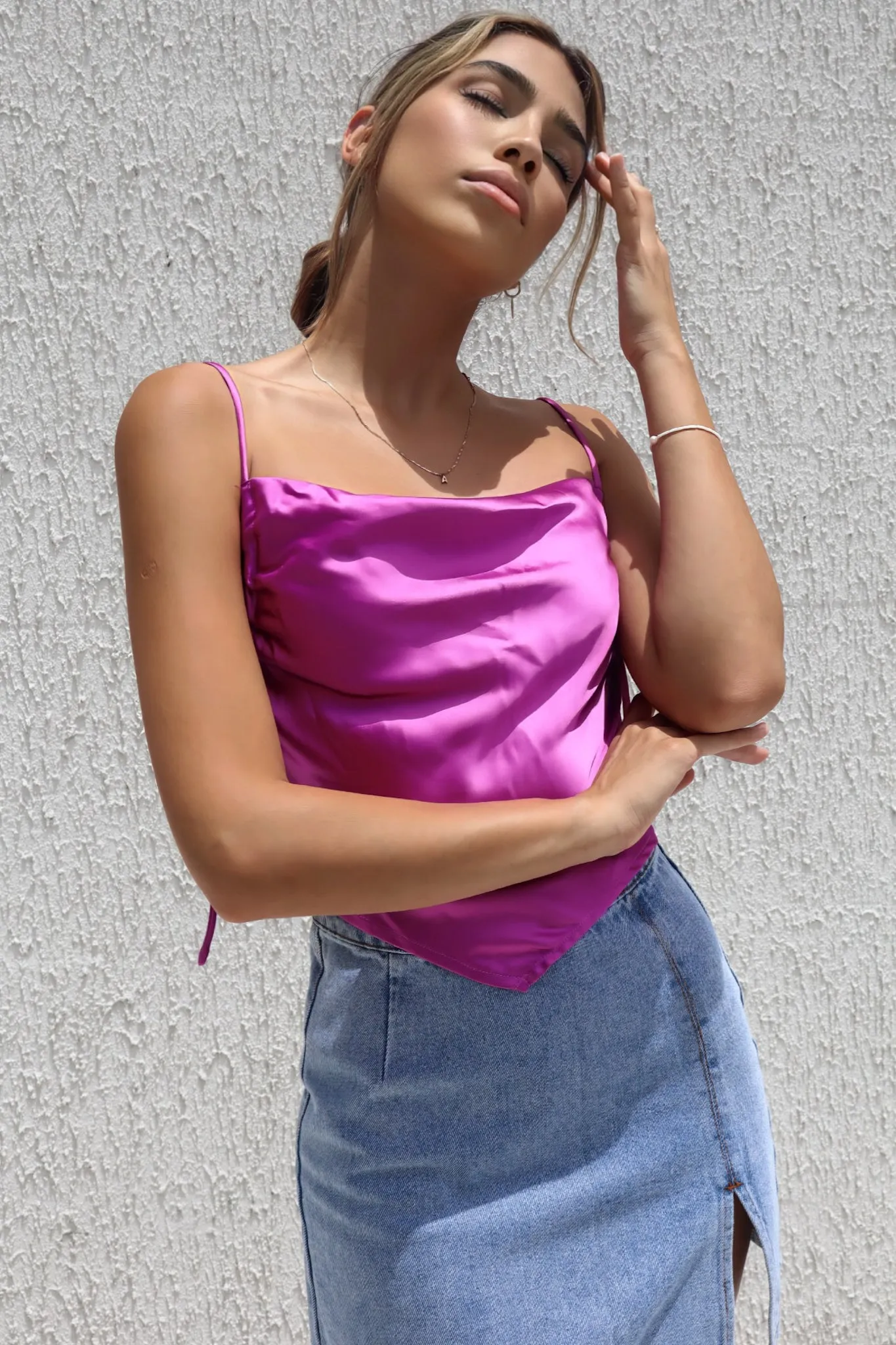 Delilah Satin Top - Purple Pink