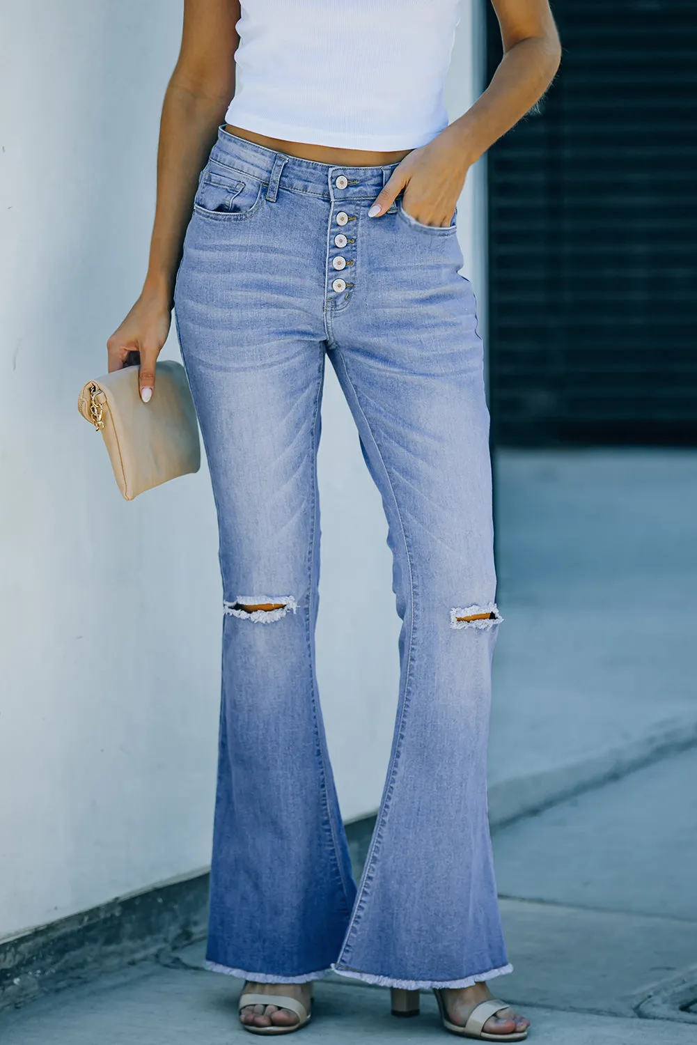 Distressed Bell Bottom Denims