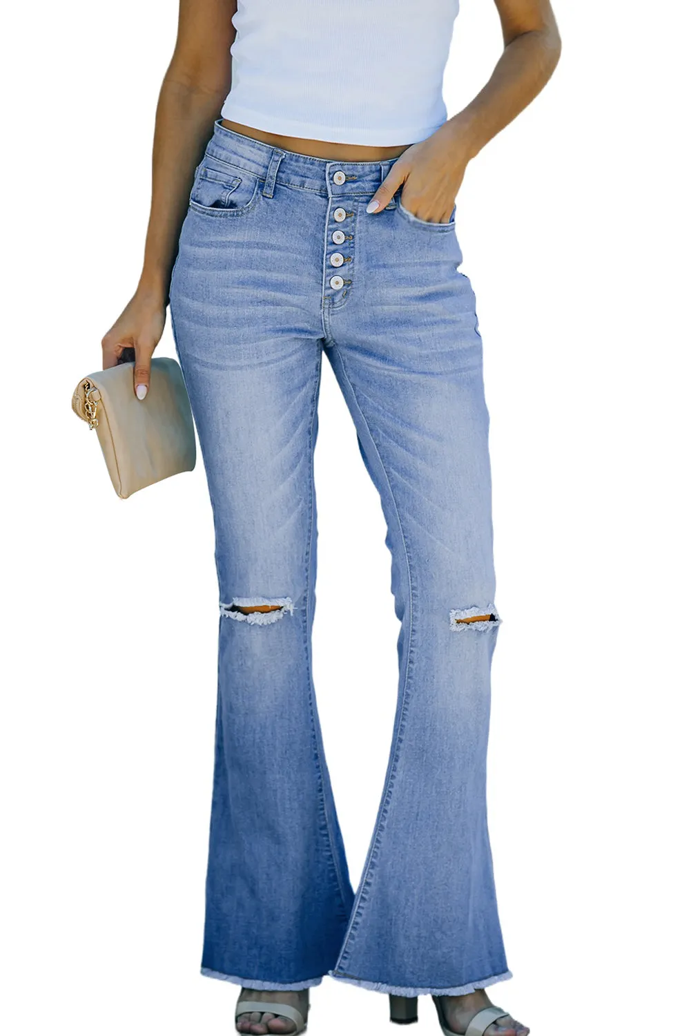 Distressed Bell Bottom Denims