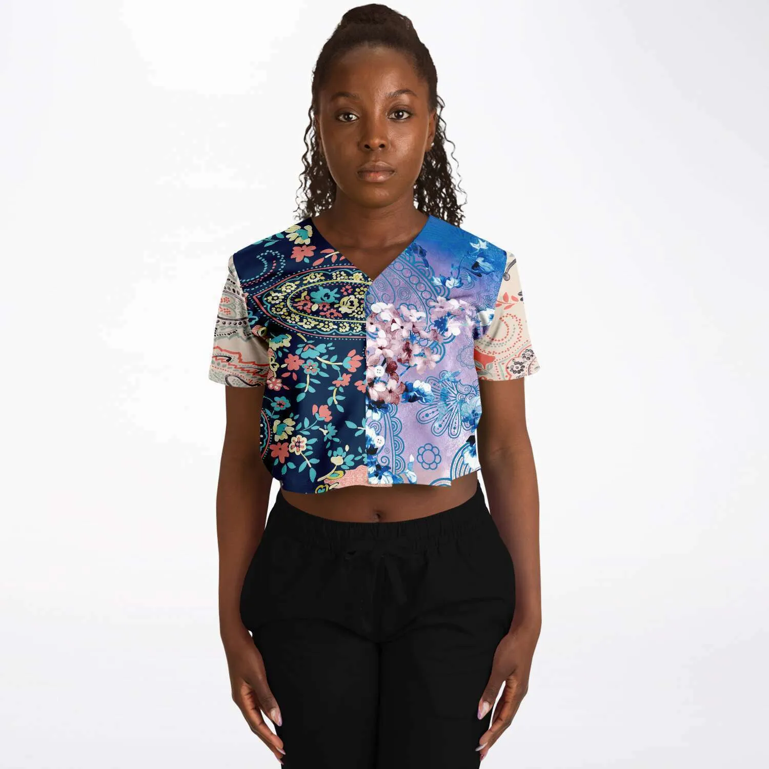 Dolores Park Paisley Cropped Button Front Jersey