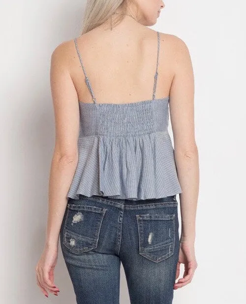 Dreamers - Stripe Tie-Front Tank Top in Blue