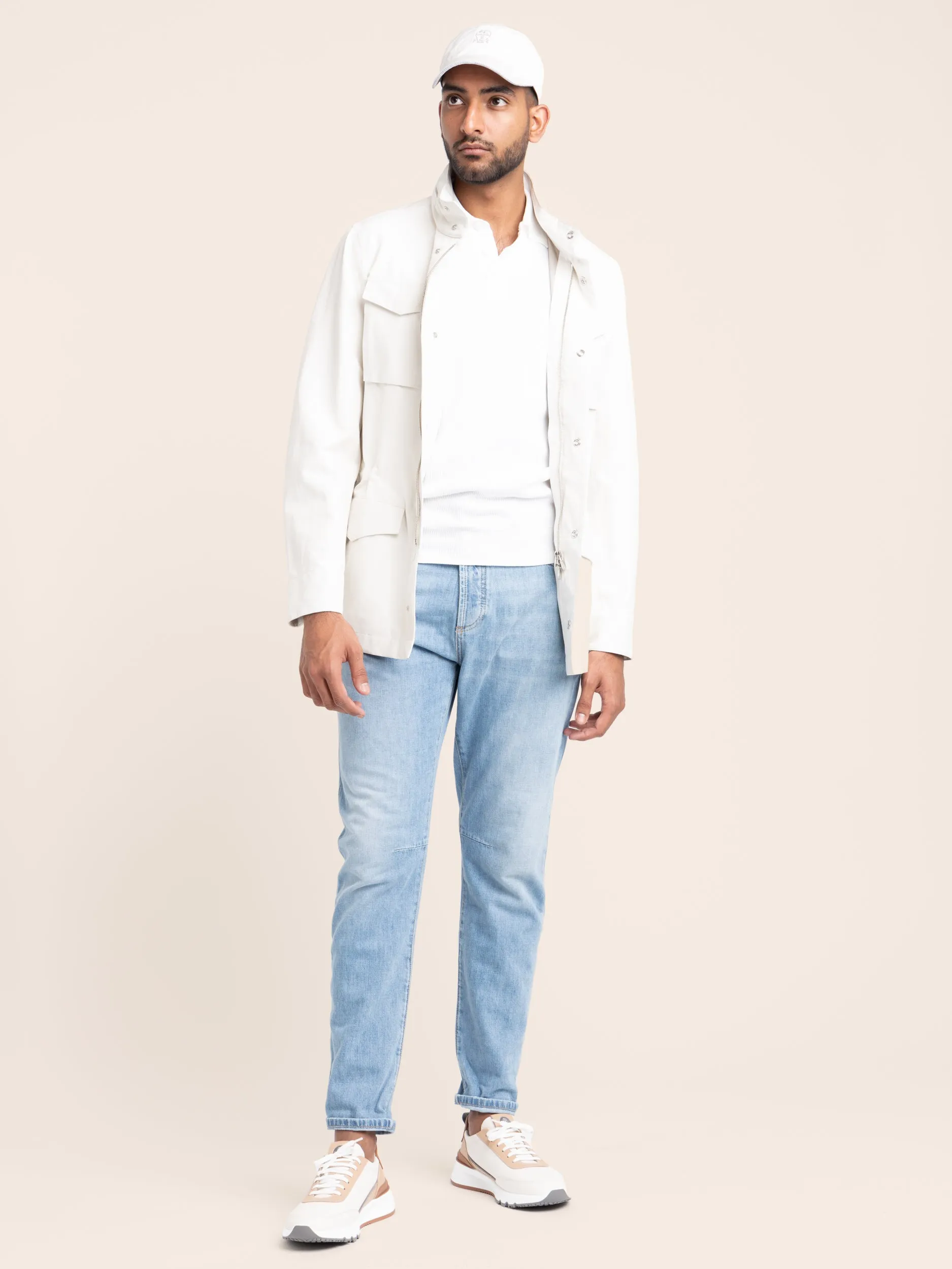 Ecru Linen-Silk Panama Field Jacket