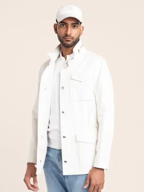 Ecru Linen-Silk Panama Field Jacket