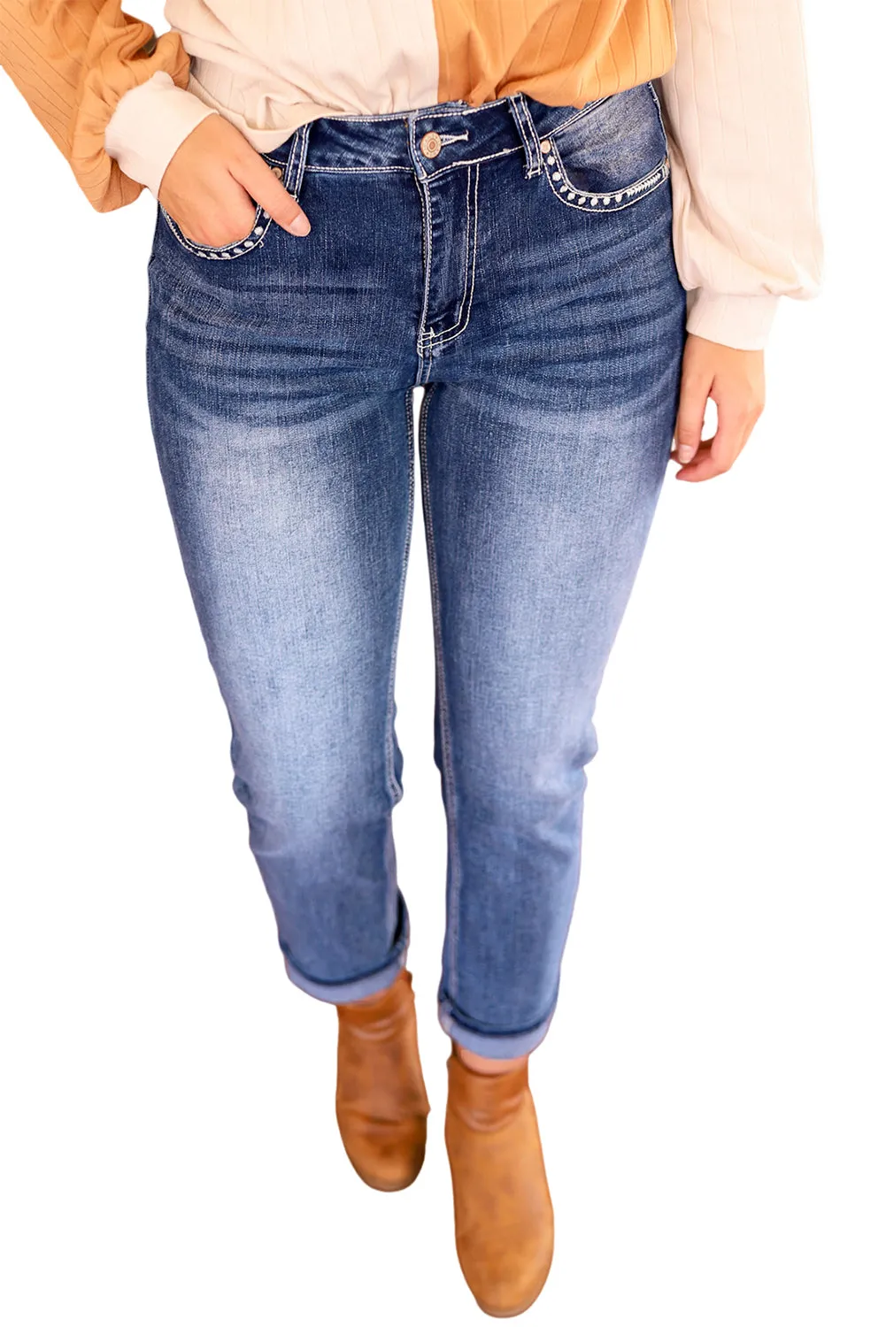 Embroidered Cow Straight Leg Jeans