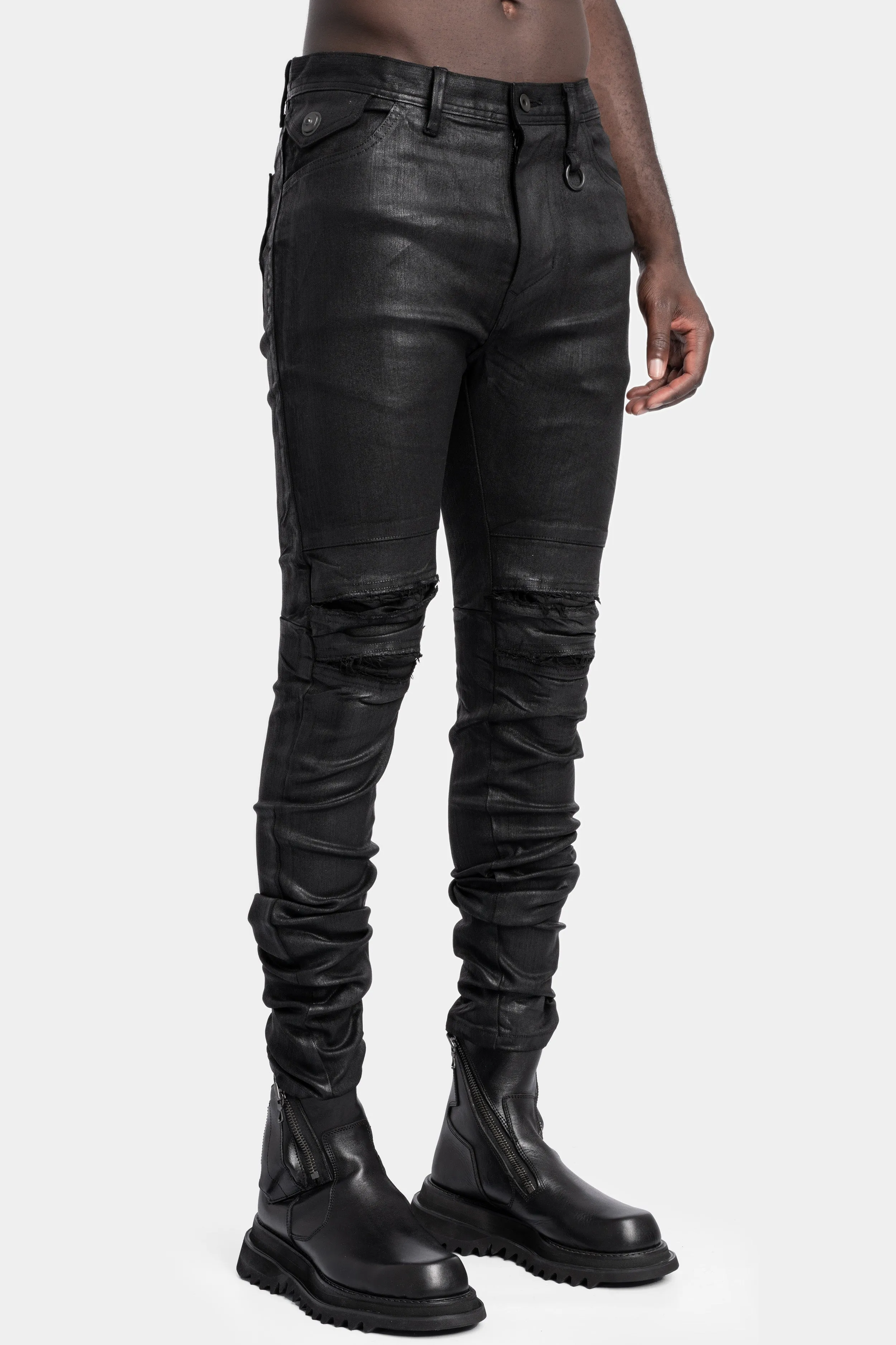 Folded split knee jeans, Coated